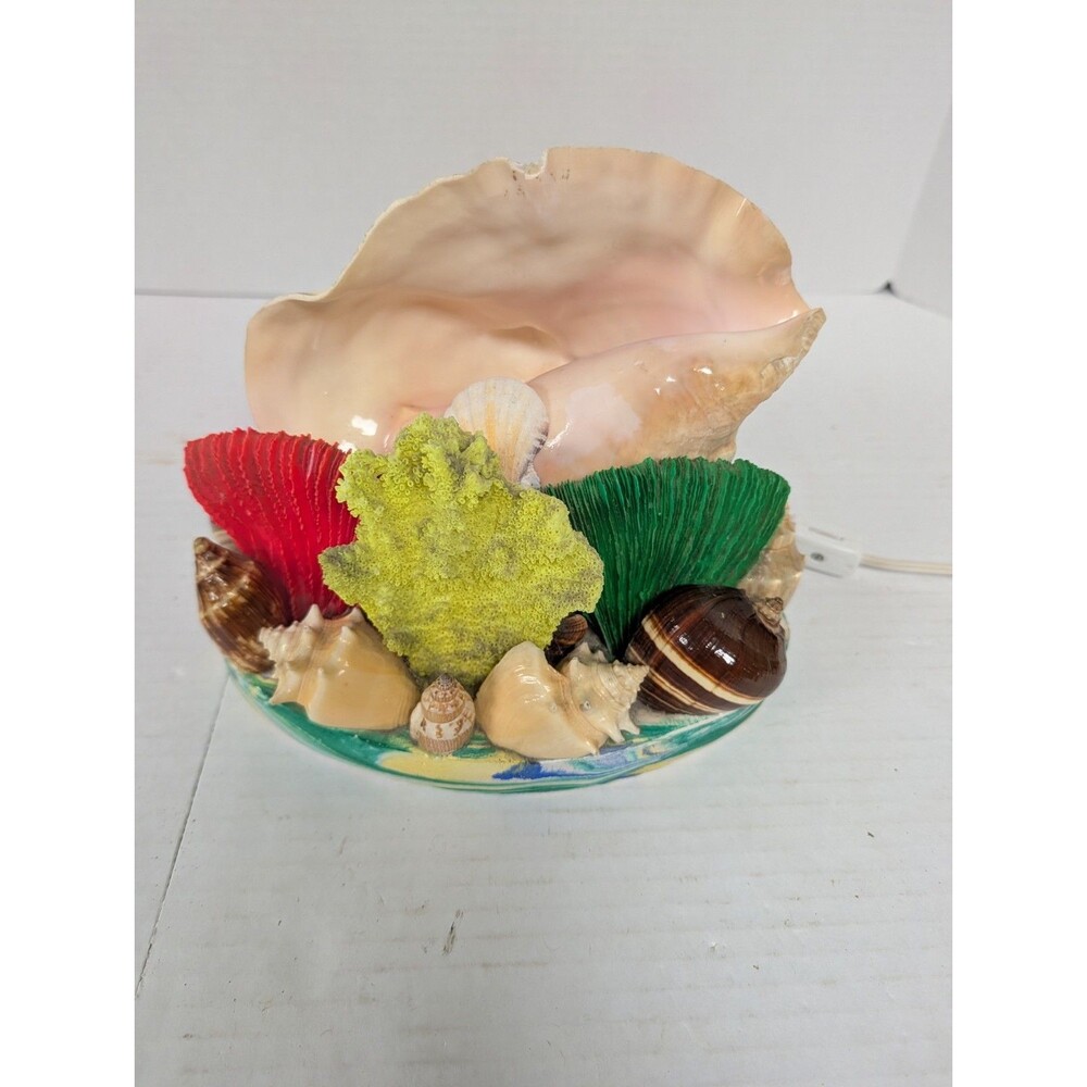 Vintage Conch Shell Lamp Light — Real Seashell Nautical Coastal Beach Decor